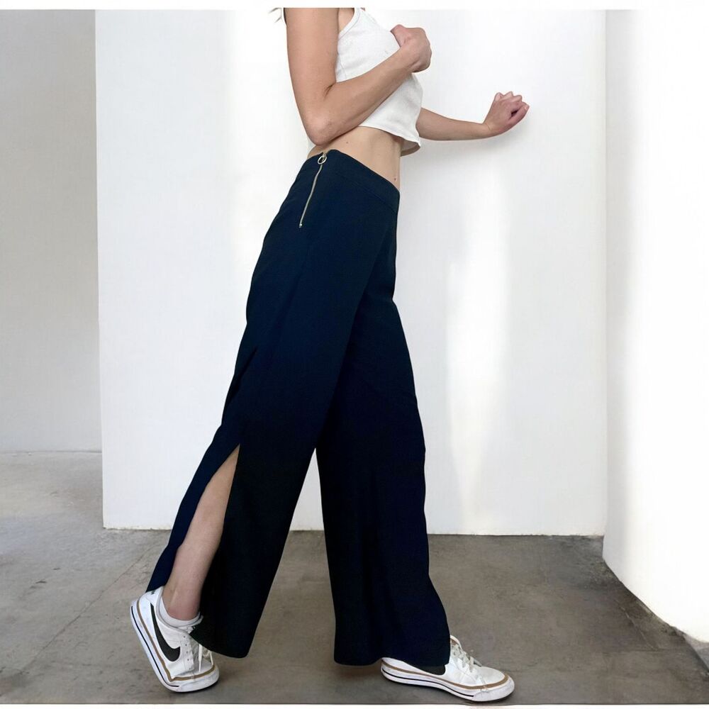 On & On Relaxed Fit Slit Pants Wide Leg Flares Navy Blue Womens Size 1 Small NWT